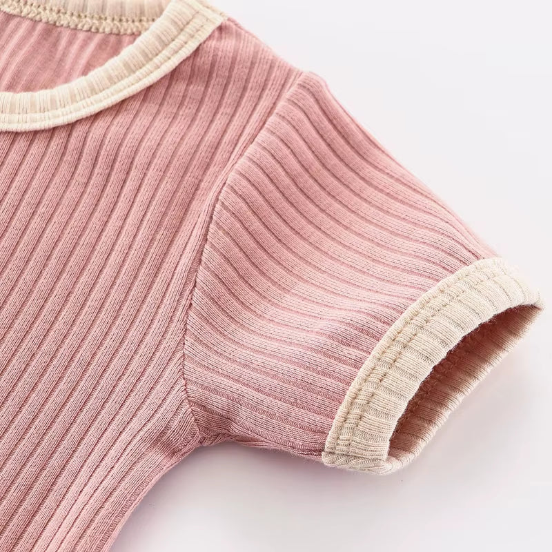 SoftNest – Ribbed Cotton Short Sleeve Romper for Newborns